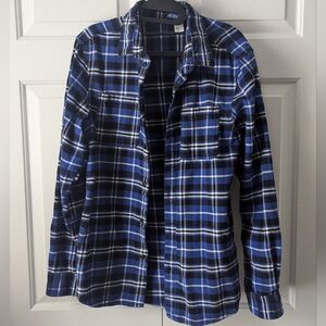 Divided Men's Long Sleeve Button Up Flannel Shirt Medium Cotton Blue Plaid